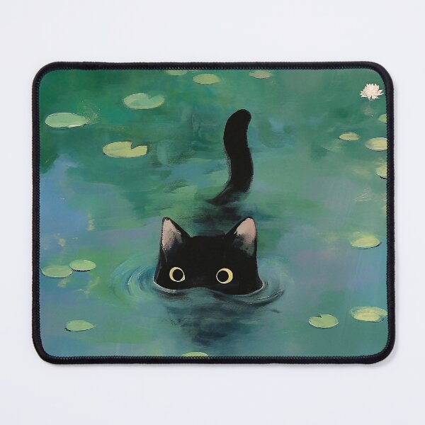 Aperçu de l'œuvre Chat noir nageant inspiration Monet créée et vendue par Nowshin Tasnim.