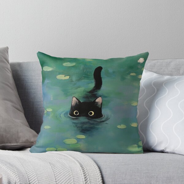 Item preview, Black cat swimming Monet inspiration  designed and sold by Nowshin Tasnim.
