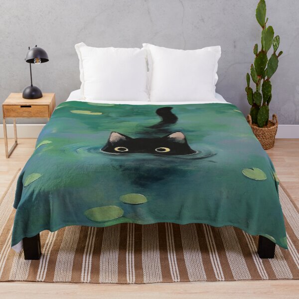 Item preview, Black cat swimming Monet inspiration designed and sold by Nowshin Tasnim.