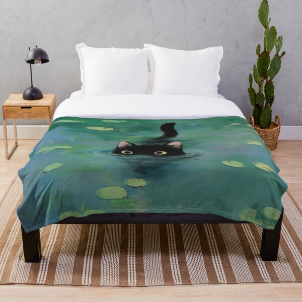 Item preview, Black cat swimming Monet inspiration  designed and sold by Quirkyaesthetics.