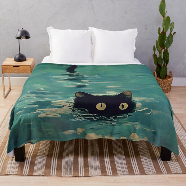 Item preview, Black cat swimming Monet inspiration designed and sold by Nowshin Tasnim.