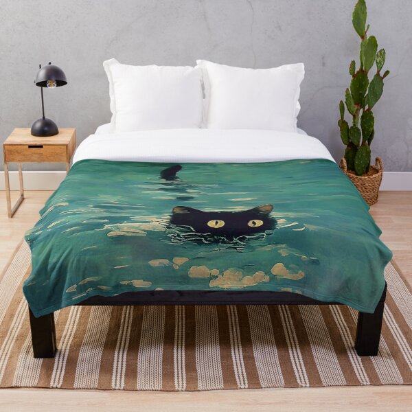 Item preview, Black cat swimming Monet inspiration  designed and sold by Nowshin Tasnim.