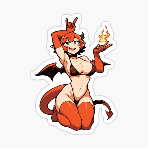 Item preview, Playful Anime Devil Girl with Orange Hair and Flames designed and sold by NoraNoraDesign.