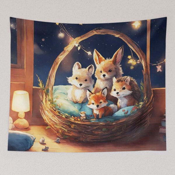 Item preview, “Bedtime Critters in a Basket Painting | Watercolor Nursery Wall Art” designed and sold by soulfulpalette.