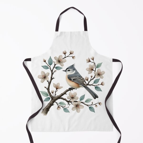 Item preview, Cute Tufted Titmouse on Floral Branch designed and sold by BirdsnStuff.