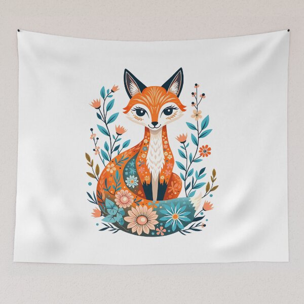 Artikelvorschau, Volkskunst Blumenfuchs Illustration entworfen und verkauft von BirdsnStuff.