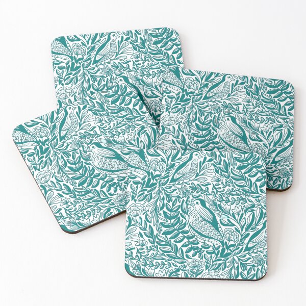 Item preview, Pattern of birds, flowers and leaves aesthetic elegant bohemian green blue designed and sold by Daniela Vargas Ilustra.