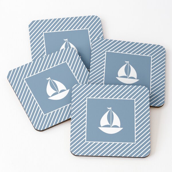 Item preview, White Sailboat with Nautical Blue Stripes designed and sold by MarikaJohnson.