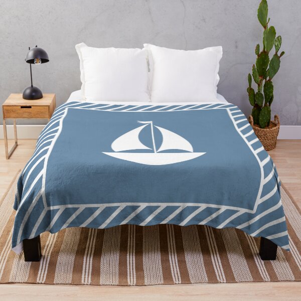 Item preview, White Sailboat with Nautical Blue Stripes designed and sold by MarikaJohnson.