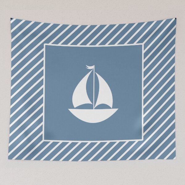 Item preview, White Sailboat with Nautical Blue Stripes designed and sold by MarikaJohnson.