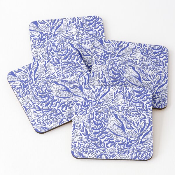 Item preview, Pattern of birds, flowers and leaves aesthetic elegant bohemian blue designed and sold by Daniela Vargas Ilustra.