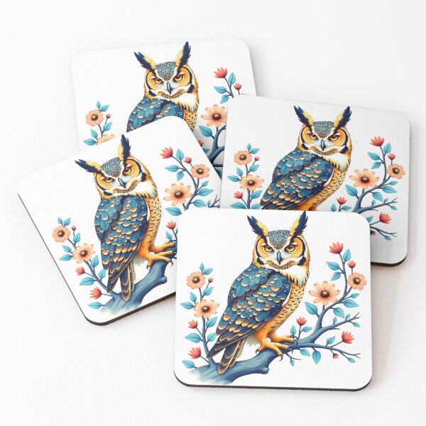 Item preview, Beautiful Owl on Floral Branch Illustration  designed and sold by BirdsnStuff.