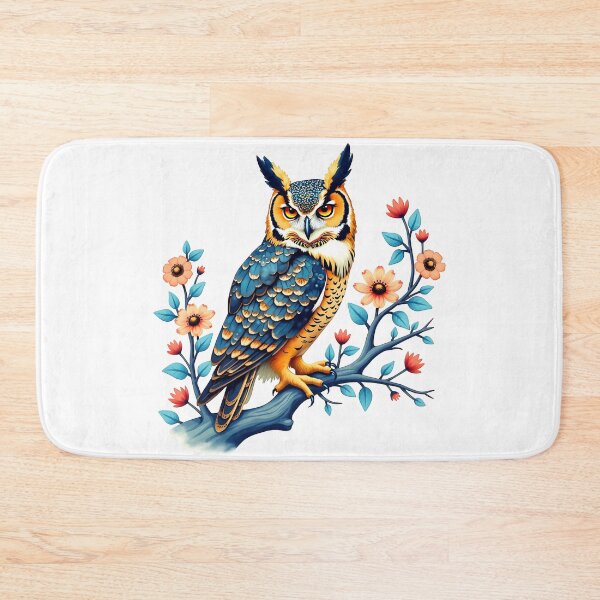 Artikelvorschau, Schöne Eule auf Blumenzweig Illustration entworfen und verkauft von BirdsnStuff.