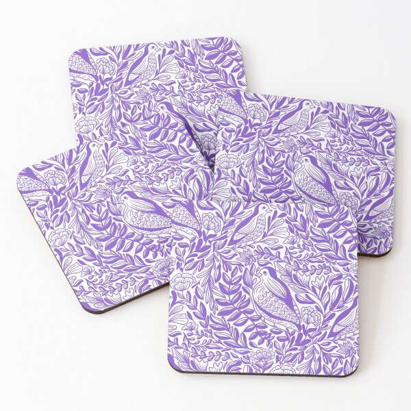 Item preview, Purple bohemian elegant aesthetic birds, flowers and leaves pattern designed and sold by Daniela Vargas Ilustra.