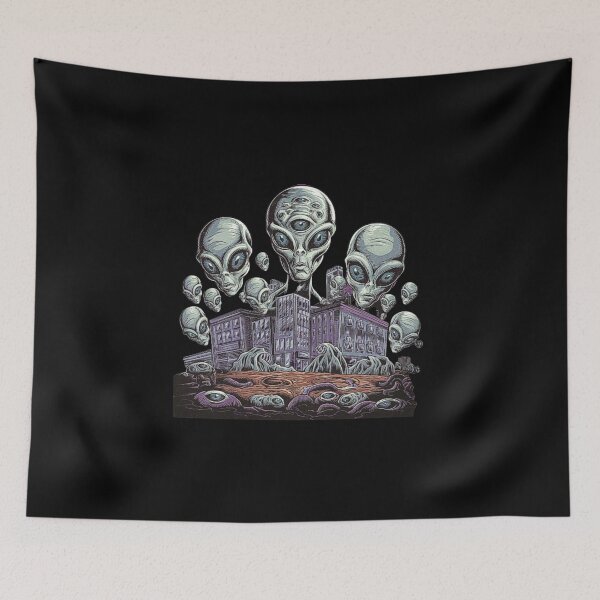 Item preview, Alien Invasion on the City | Sci-Fi Fantasy Alien Landscape Art designed and sold by love3617.
