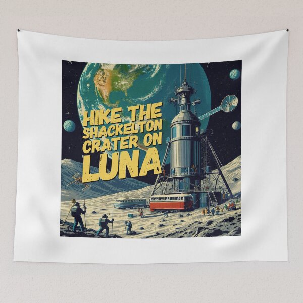 Item preview, Visit the Shackleton Crater on Luna! - Space Travel retro poster version 6 designed and sold by jnxyz.