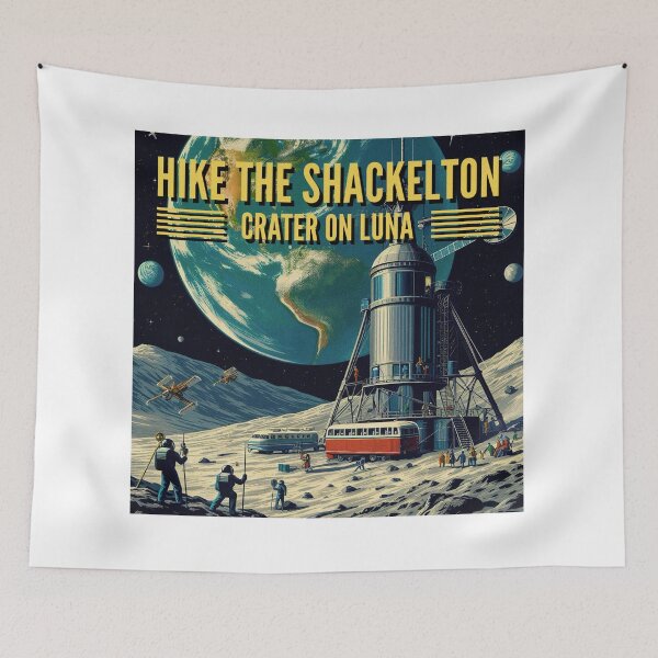 Item preview, Hike across the amazing Shackleton Crater on the moon! - Space Travel retro poster version 7 designed and sold by jnxyz.