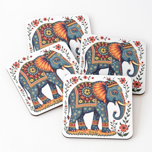 Item preview, Floral Folk Art Elephant Illustration designed and sold by BirdsnStuff.