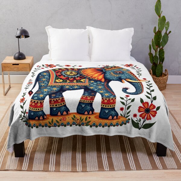 Item preview, Floral Folk Art Elephant Illustration designed and sold by BirdsnStuff.