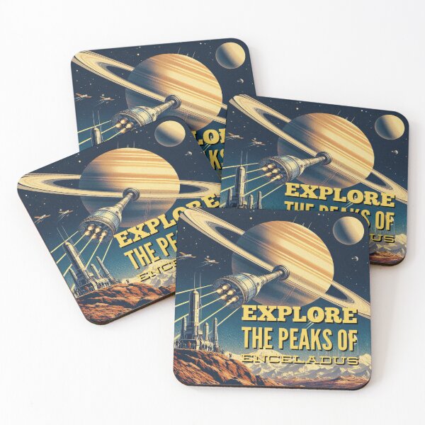 Item preview, Explore the peaks of Enceladus! - Space Travel retro poster version 14 designed and sold by jnxyz.