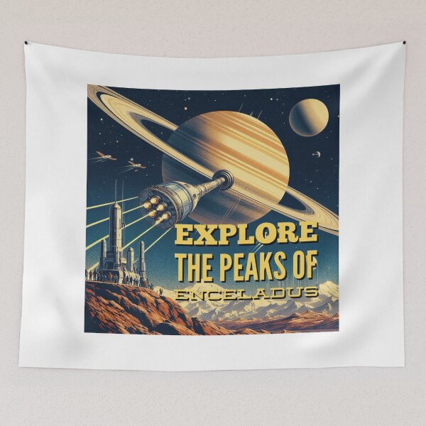 Item preview, Explore the peaks of Enceladus! - Space Travel retro poster version 14 designed and sold by jnxyz.