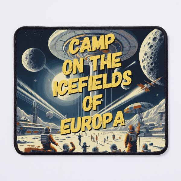 Item preview, Camp on the ice fields of Europa! - Space Travel retro poster version 15 designed and sold by jnxyz.