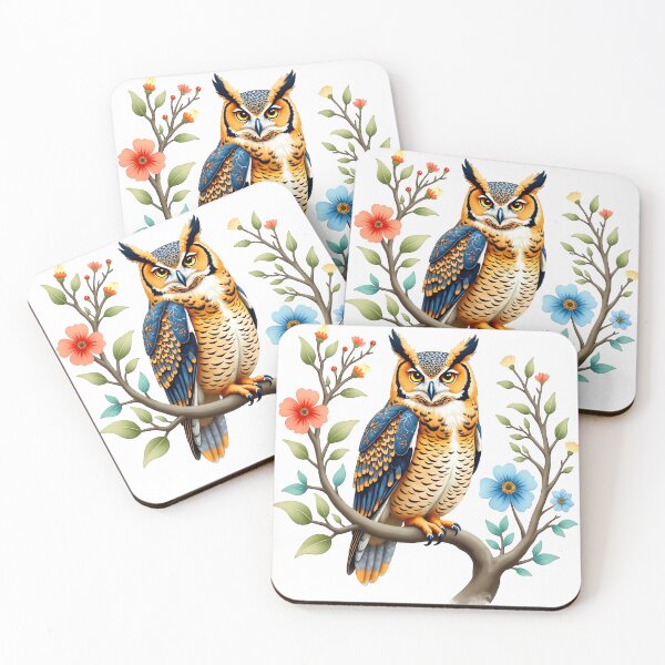 Item preview, Beautiful Owl on Floral Branch Illustration 2 designed and sold by BirdsnStuff.