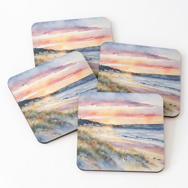 Item preview, Coastal Watercolor Beach Scene Ocean Sunset designed and sold by SeaStarAlex.