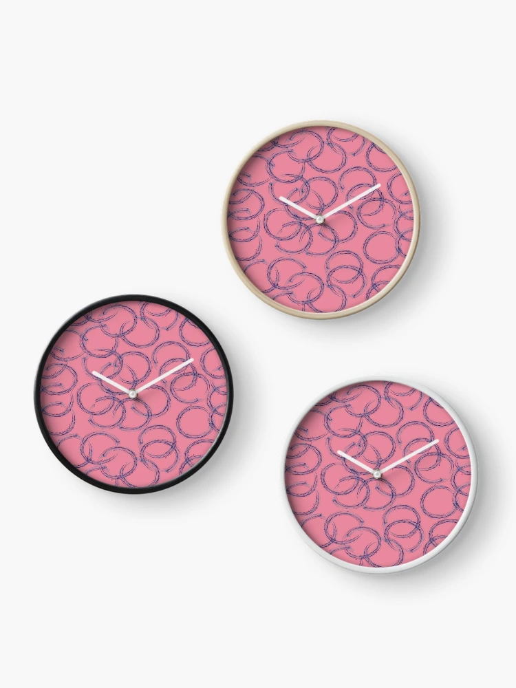 Thumbnail 3 of 4, Clock, Abstract Ink Rings on Pink Pattern designed and sold by DesignWerkz.