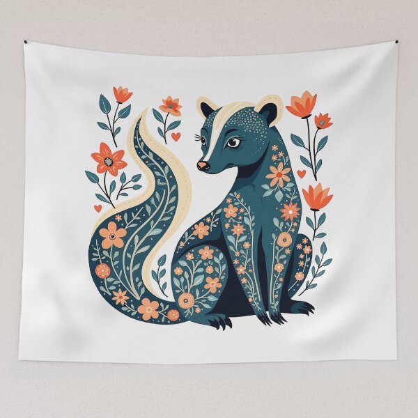 Item preview, Cute Whimsical Floral Skunk Illustration designed and sold by BirdsnStuff.