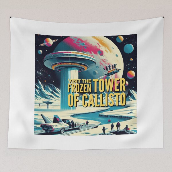 Item preview, Visit the frozen ice tower of Callisto! - Space Travel retro poster version 20 designed and sold by jnxyz.