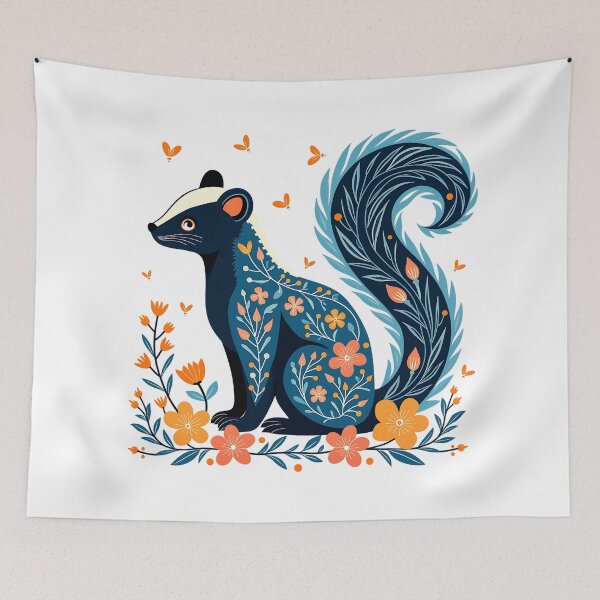 Item preview, Cute Whimsical Floral Skunk Illustration designed and sold by BirdsnStuff.