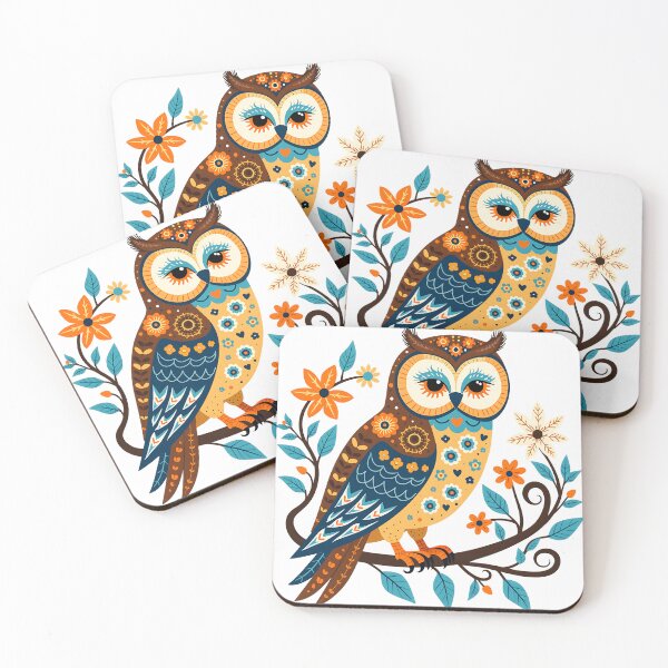 Item preview, Cute Owl on Floral Branch Illustration  designed and sold by BirdsnStuff.
