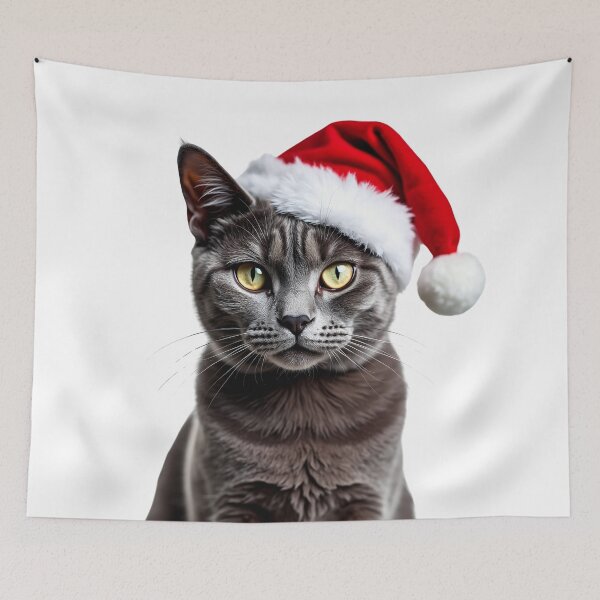 Item preview, Funny Russian Blue cat wearing Christmas hat designed and sold by LazyOwlStore.