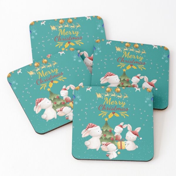 Item preview, Merry Christmas background with cute rabbit couple designed and sold by ATime7Day.
