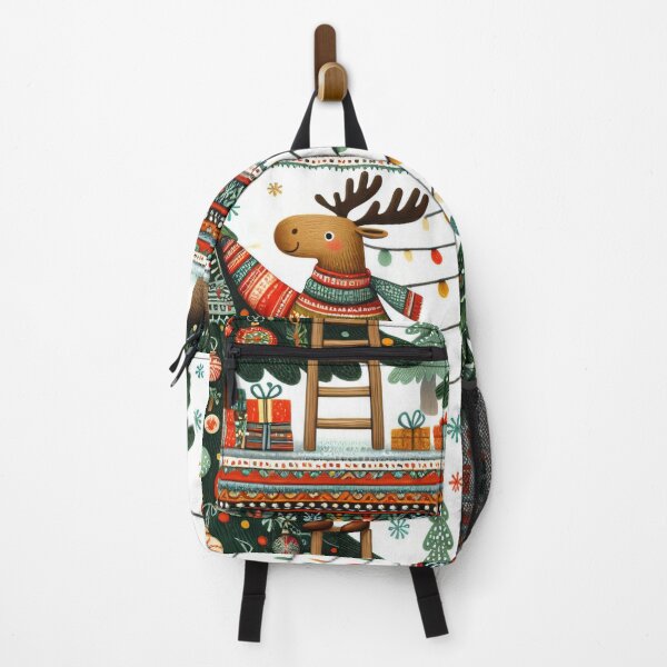 Item preview, Scandinavian Folk Art Happy Holidays - Moose decorates Christmas tree by heidiannemorris designed and sold by FOLK ART FUSION by heidiannemorris.