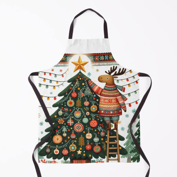 Item preview, Scandinavian Folk Art Happy Holidays - Moose decorates Christmas tree by heidiannemorris designed and sold by FOLK ART FUSION by heidiannemorris.