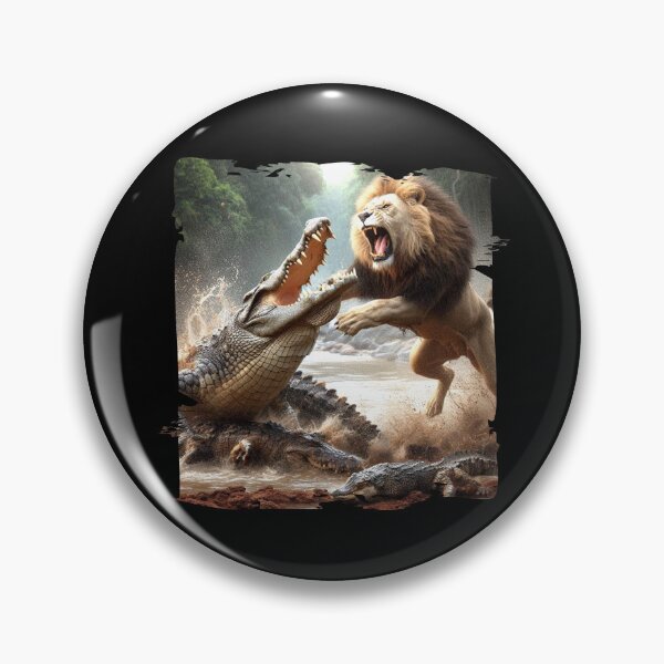 Item preview, Lion vs Crocodile Battle – Wild Nature Fight Scene Artwork designed and sold by Hungry-Murphy.