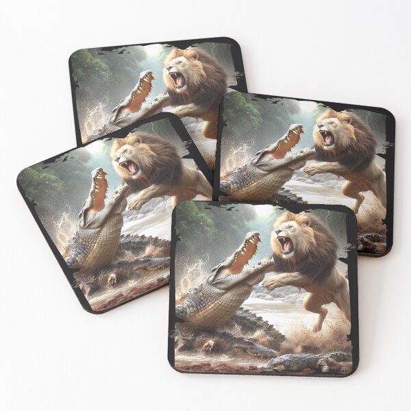 Item preview, Lion vs Crocodile Battle – Wild Nature Fight Scene Artwork designed and sold by Hungry-Murphy.