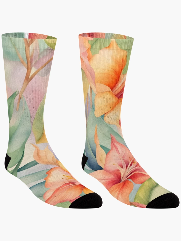 Thumbnail 3 of 5, Socks, Tropical florals designed and sold by ReverieTown.