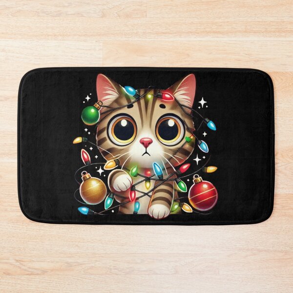 Item preview, Funny Christmas Cat Tangled in Holiday Lights designed and sold by BunBuntheDog-.