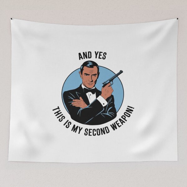 Item preview, Mi segunda arma, hombre con esmoquin, funnyfits70, humor, gracioso, retro, vintages, citas divertidas, humor animal, designed and sold by FunnyFits70.