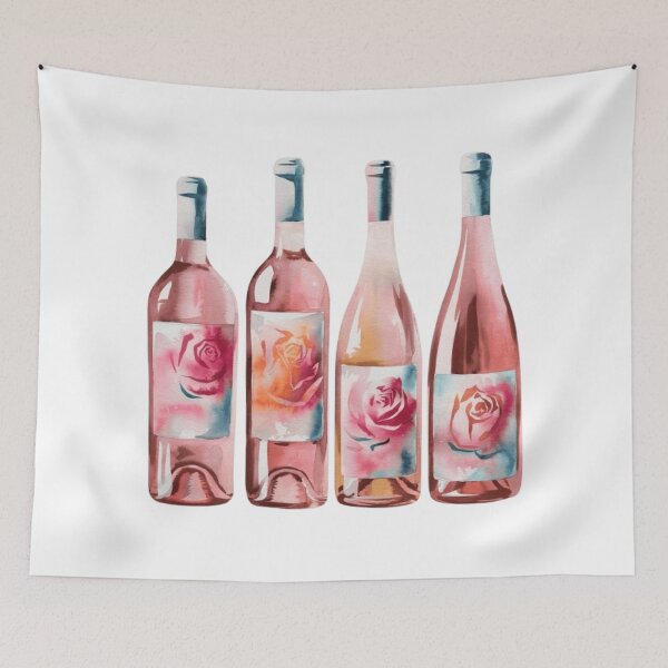 Item preview, Watercolor Pink Wine Bottles designed and sold by ArtQueen777.