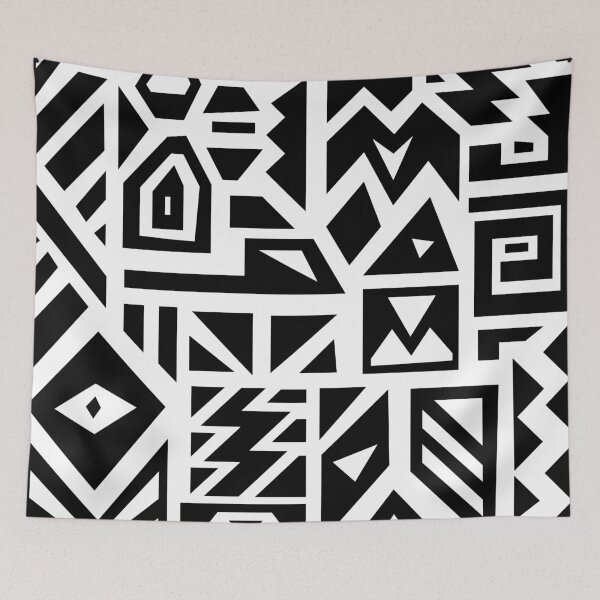 Aperçu de l'œuvre Distorsion – Design abstrait en noir et blanc de style tribal créée et vendue par JDP--Designs.