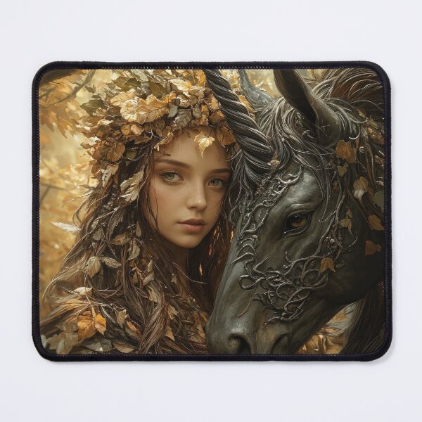 Item preview, Enchanted Bond: Maiden and Unicorn in Autumn designed and sold by LemurianPortals.