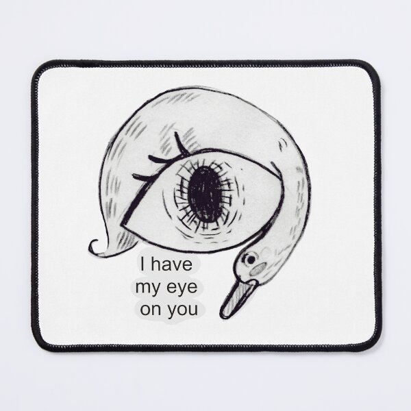 Item preview, Duck with big eye, I have my eye on you - inscription, cheerful duck, duck in shades of gray, duck lineart, big eye and duck, observing someone, designed and sold by Dormitria.