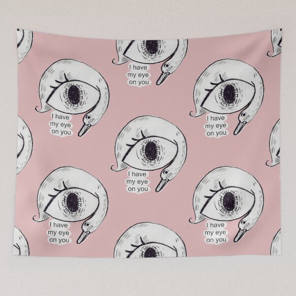 Item preview, Duck with big eye, I have my eye on you - inscription, cheerful duck, duck in shades of gray, duck lineart, big eye and duck, observing someone, designed and sold by Dormitria.