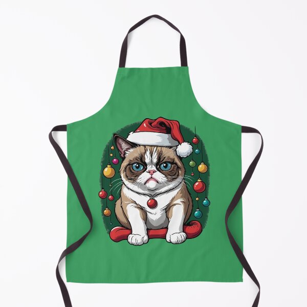 Item preview, Grumpy Cat in Christmas Hat with Festive Baubles designed and sold by NOTRE-BONHEUR.