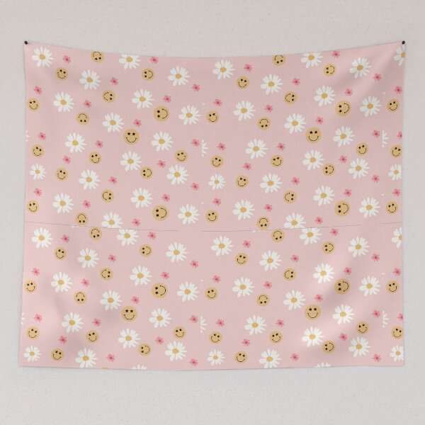 Item preview, Cheerful Daisy and Smiley Faces Pink Pattern designed and sold by Belhbib Art ⭐⭐⭐⭐⭐.