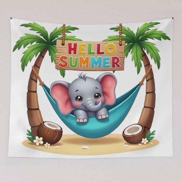 Item preview, Hello Summer Tropical Cute Baby Elephant Art designed and sold by Casanova7000.